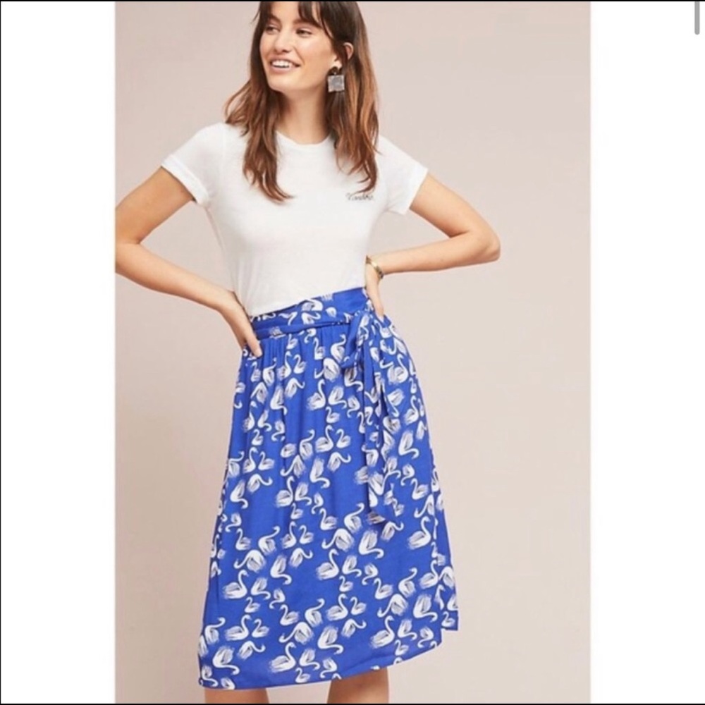 NWT Anthropologie Porridge Getaway Blue Swan Skirt